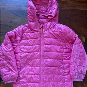 Primary Hot Pink Puffer Jacket with Orange Accents